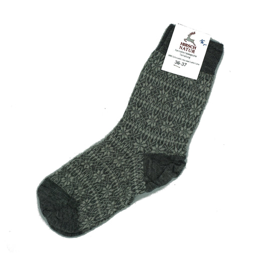 Hirsch Natur Feinstricksocke Sternenmuster Hellgrau/Natur