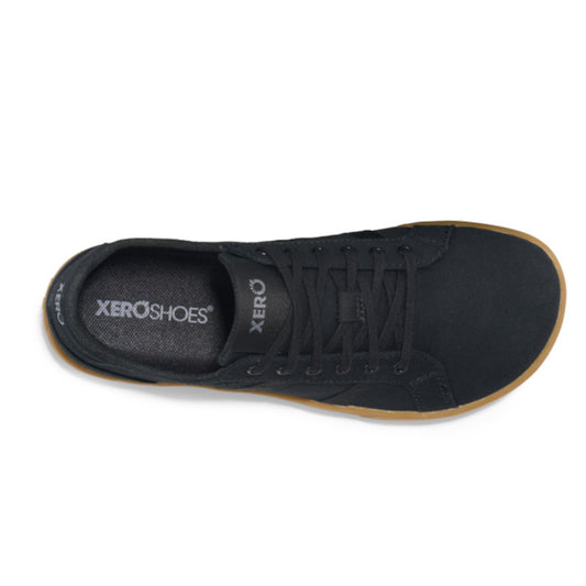 Klassischer Barfuß-Sneaker Xero Dillon Canvas Black Gum mit breiter Zehenbox