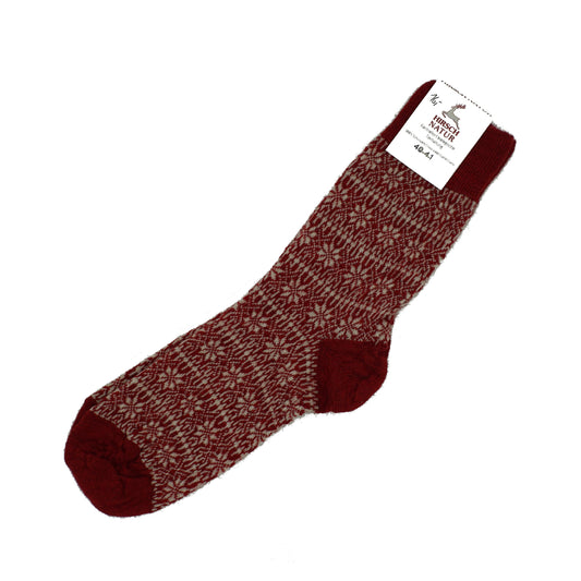 Hirsch Natur Feinstricksocke Sternenmuster Rot/Natur