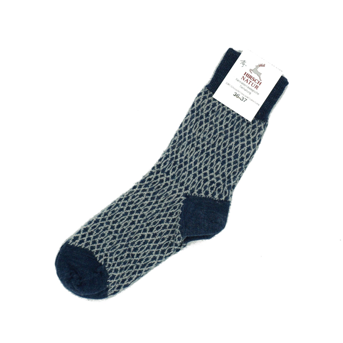 Hirsch Natur Feinstricksocke Wavemuster Blau