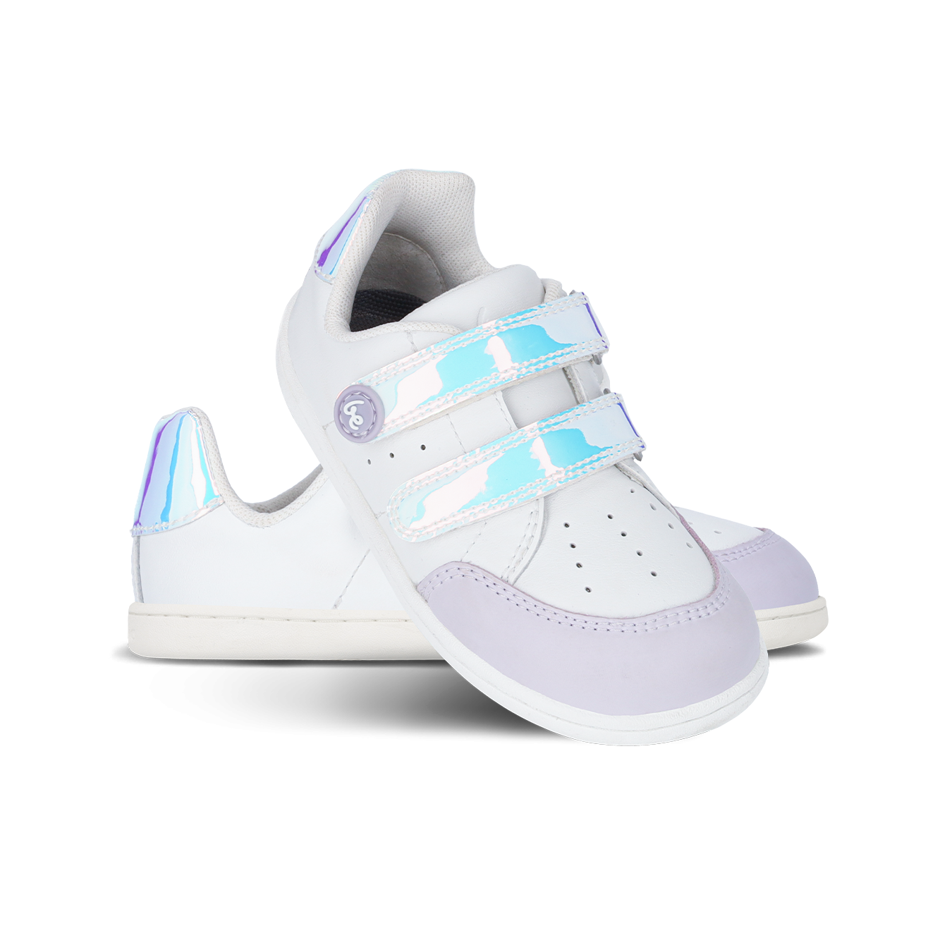 BeLenka Energise Kids White Iridescent - nachhaltiges Leder, Klettverschluss, Barfußsneaker Kinder

