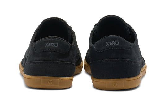 Klassischer Barfuß-Sneaker Xero Dillon Canvas Black Gum mit breiter Zehenbox